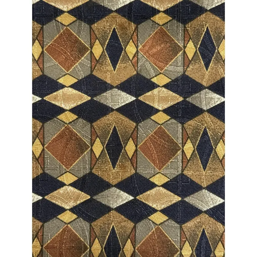 Geoffrey Beene 100% Italian Silk Necktie, Olive‎ Brown Black Geometric Design